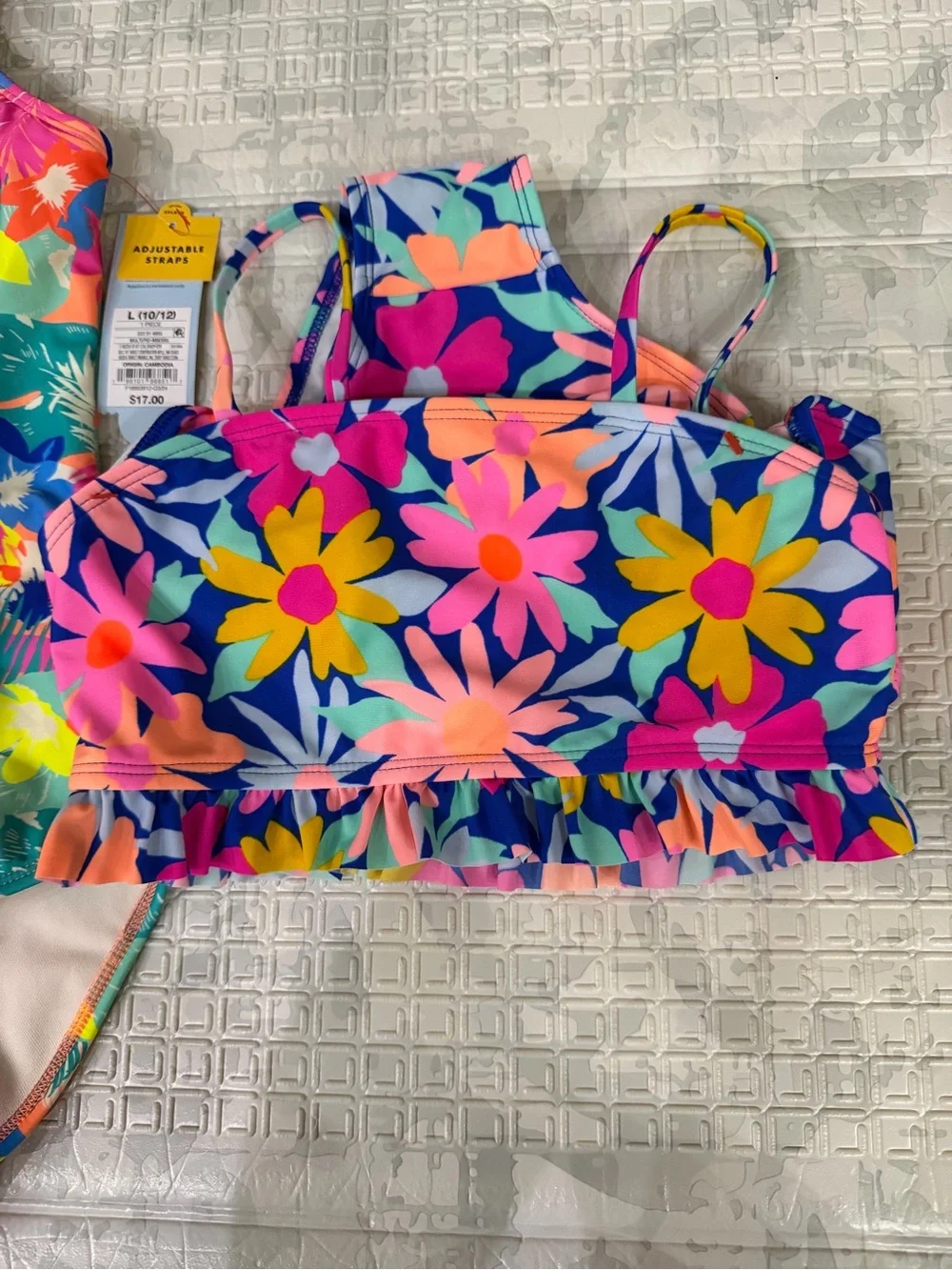 Cat & Jack swim BUNDLE Girls one piece swimsuit and Two-Piece Floral